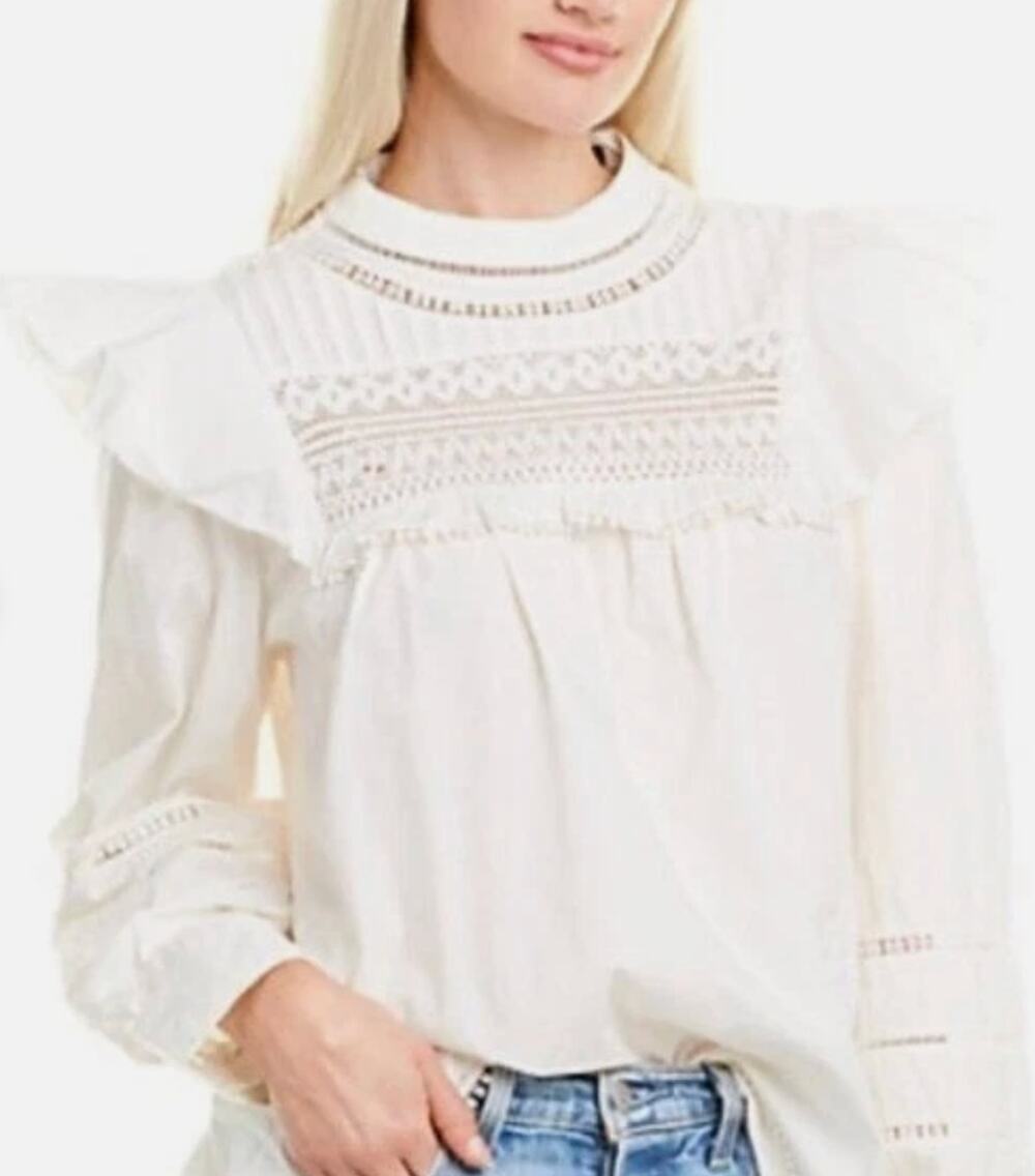 J Crew Crocheted Lace Ruffle Top Cream NWT Size XS